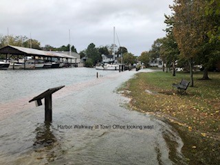 St Michaels Harbor Walkway at Town Office looking west photo of flooding